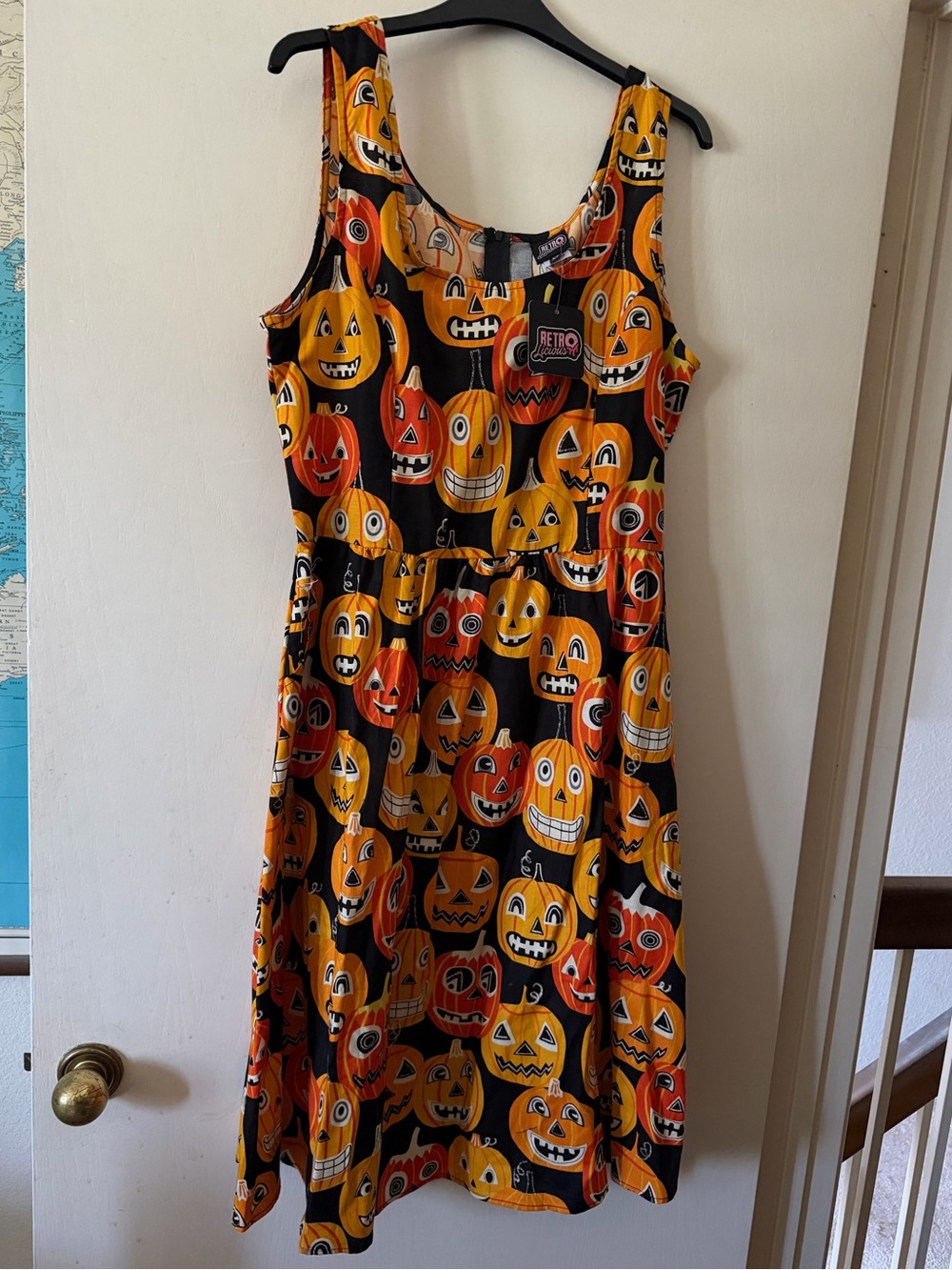 Retrolicious Halloween Jack-o-Lanterns Fit & Flare Dress NWT XL Pumpkin - Picture 2 of 7
